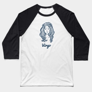 Virgo Zodiac Horoscope with Beautiful Women Girl Face with Flower Sign and Name Baseball T-Shirt